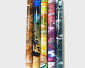 Epoxy Glitter Alcohol Ink Painted Retractable, Refillable Pen, Black Ink, Stainless Steel Base, Personalizable, 1 Each