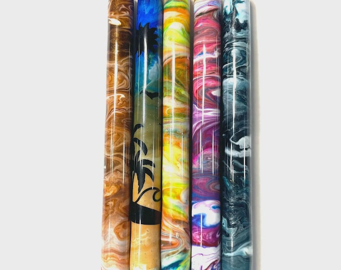 Epoxy Glitter Alcohol Ink Painted Retractable, Refillable Pen, Black Ink, Stainless Steel Base, Personalizable, 1 Each