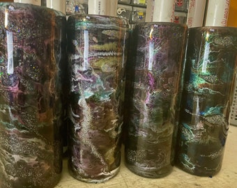 Ready to Ship 20 Oz Skinny Stainless Steel Epoxy Tumbler w Lid & Straw, Geode Style, Black Multi Color