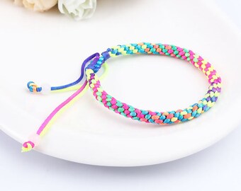 Rainbow Gay Lesbian Pride Cotton Braiding Bracelet Multicolor 7-1/2 - 10" Adjustable
