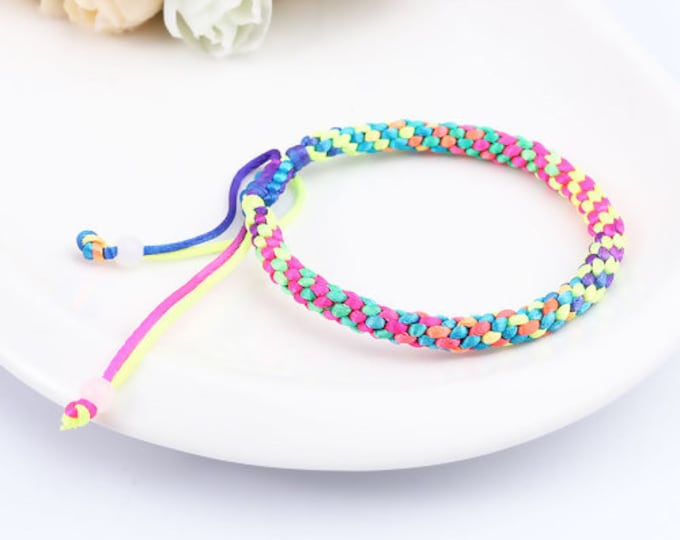 Rainbow Gay Lesbian Pride Cotton Braiding Bracelet Multicolor 7-1/2 - 10" Adjustable