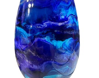Glass Vase 4.4 x 7 inch Epoxy Painted Shimmer Alcohol Ink Swirl, Unique, Personalized Custom Designs