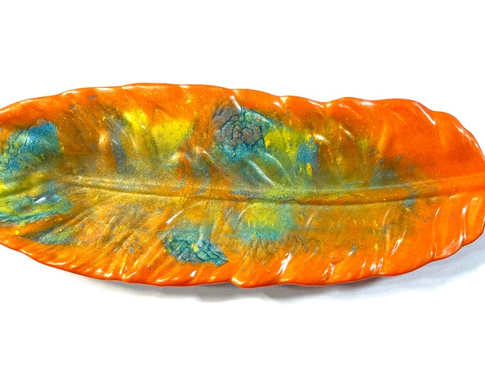 CUSTOM Available Nature Leaf Trinket Tray, Dish, Catchall 9.2x3.2 Inch, Resin Handmade & Painted, Custom