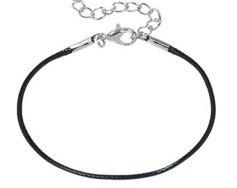 Lot of 1.5 mm Black Waxed Bracelet Cord Bulk with Clasp for Jewelry Making 7" Plus 2" Chain