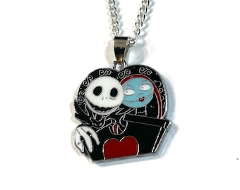 Jack Sally Nightmare Before Christmas Necklace Gift Boxed with Ornate Organza Gift Bag!