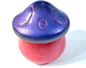 CUSTOM Available Boho Hippie Mushroom Stash Trinket Jar Box, Purple and Pink 3x3.2 Inch, Resin Handmade & Painted