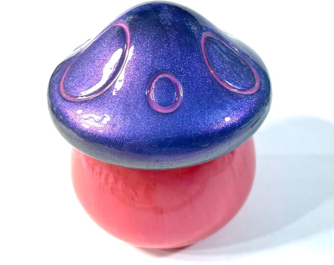 CUSTOM Available Boho Hippie Mushroom Stash Trinket Jar Box, Purple and Pink 3x3.2 Inch, Resin Handmade & Painted