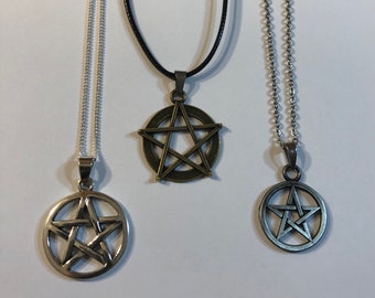Pentagram Gothic Wicca Medallion Pendant 18" to 30" Necklace, U Choose Size, Color and Style