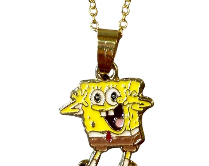 Sponge Bob Gold Plated Necklace and/or Earrings, Small Pendant Charm, Gift Boxed with Ornate Organza Gift Bag!