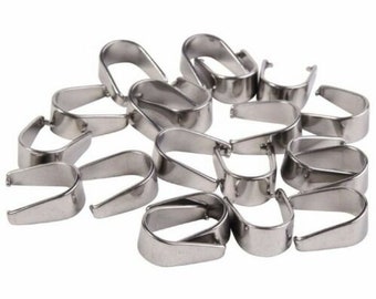 Lot Wholesale Silver Tone Stainless Steel Pinch Clips Bail Connectors Findings Large 7x13 mm