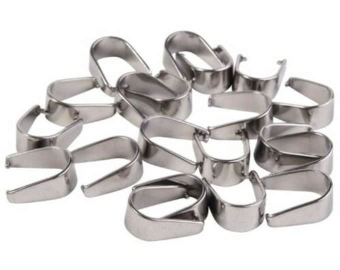 Lot Wholesale Silver Tone Stainless Steel Pinch Clips Bail Connectors Findings Medium 10x8 mm