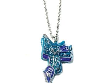 Teal Purple Silver 1.5"  Western Cowboy Saddle Pendant, with Detail Gift Boxed, Handpoured and painted