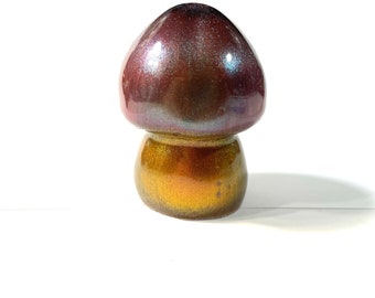 Boho Hippie Mushroom Decor Totem Statue, Reddish Purple Gold @3 Inch, Resin Handmade & Painted