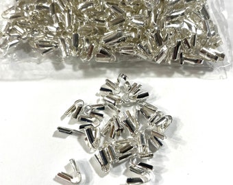 Silver Plated Copper Fold over Cord Ends Crimps Tips Terminator Stopper Connector 6mm x 2mm( 2/8"x 1/8")