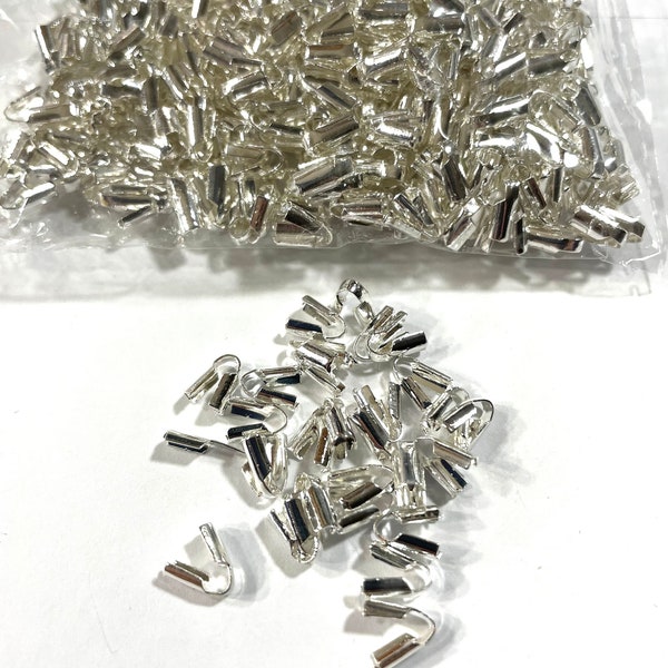 Silver Plated Copper Fold over Cord Ends Crimps Tips Terminator Stopper Connector 6mm x 2mm( 2/8"x 1/8")