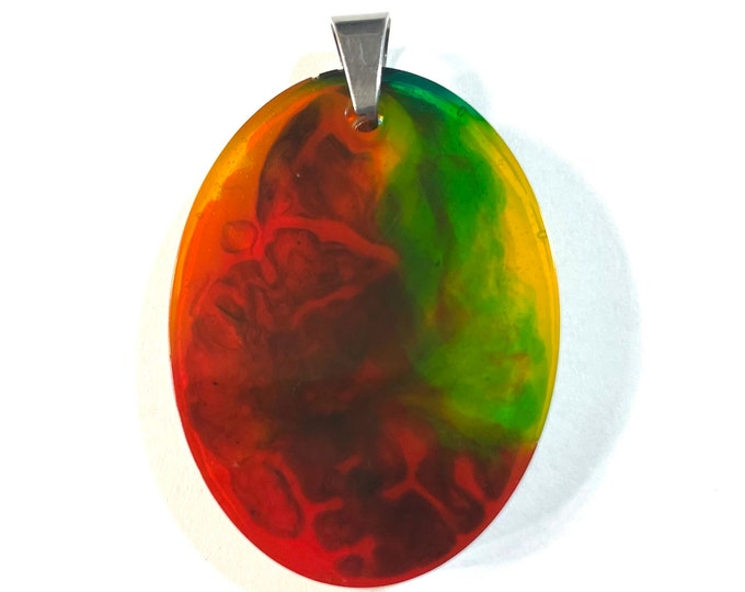 Multi Color Rainbow Medallion Oval Pendant @1.8 Inch Long Medallion Necklace
