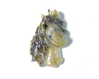 Horse Head Pearl, Gold, Purple, Silver Halter Equestrian Horse Lover Pendant or Ornament @2.5 Inch Long, Necklace
