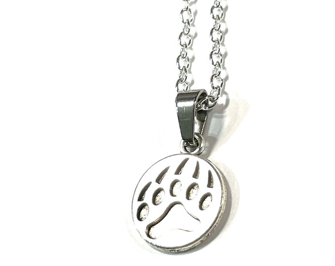 Silver Plated Cuddly Bear Paw .80"  Medallion Pendant 18"-30"Chain Gift Boxed