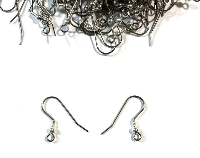 Lot Fishhook Earrings, 20 mm stainless steel wire with silver plated 3mm ball and silver plated 4mm coil with open loop, 21 gauge