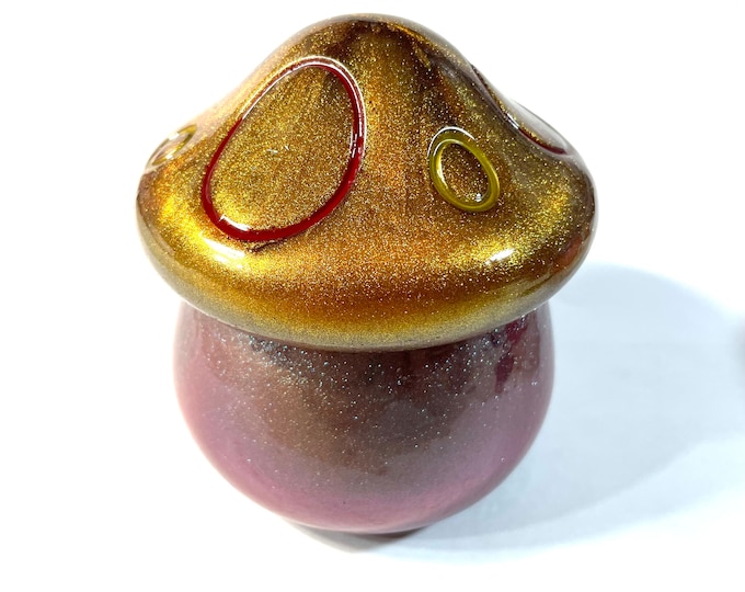 CUSTOM Available Boho Hippie Mushroom Stash Trinket Jar Box, Gold, Red, Burgundy Purple 3x3.2 Inch, Resin Handmade & Painted