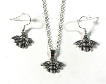 Nature Save The Bees, Honey Bee Pendant Silver Plated Necklace Pendant Medallion and/or Earrings Gift Boxed FREE SHIP USA