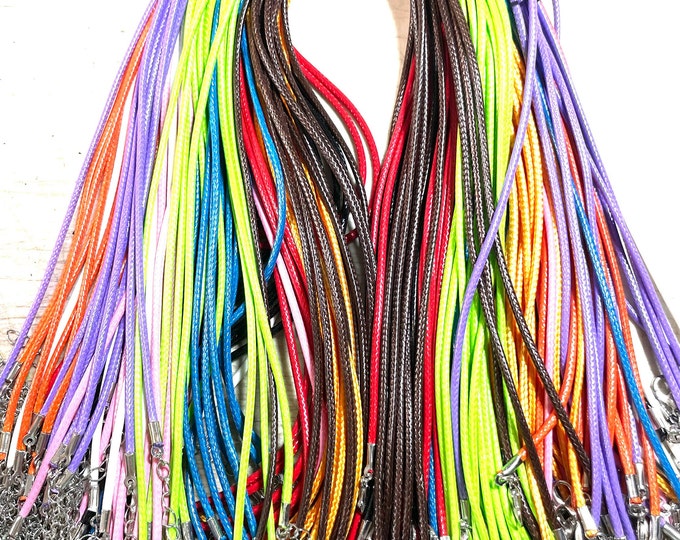 Color Mix 1.5-2.0 mm 18" USA, High Quality Mixed Colors Rainbow Faux Leather Necklace Cord Bulk with Clasp for Jewelry Making