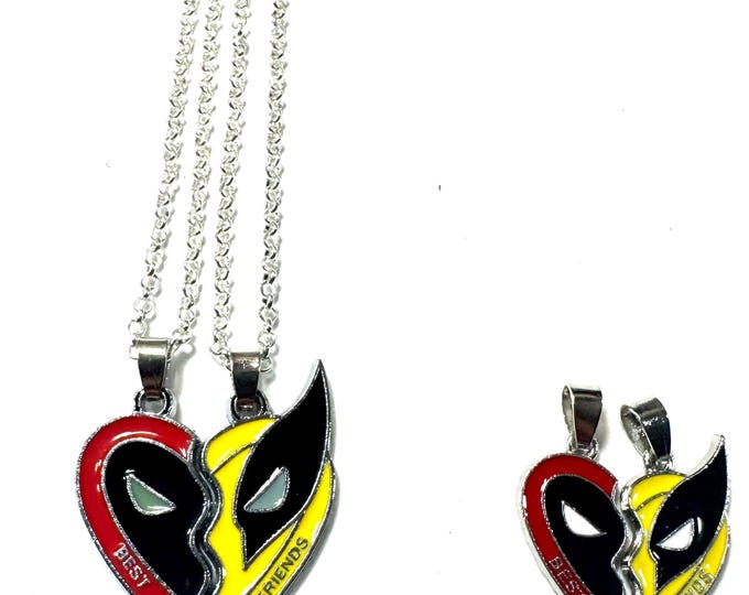 Deadpool Wolve Best Friends Medallion Necklace Set of 2, Gift Boxed