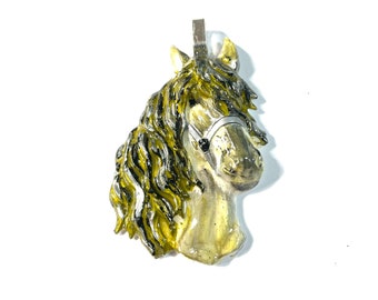 Horse Head Pearl, Gold, Black Silver Halter Equestrian Horse Lover Pendant or Ornament @2.5 Inch Long, Necklace