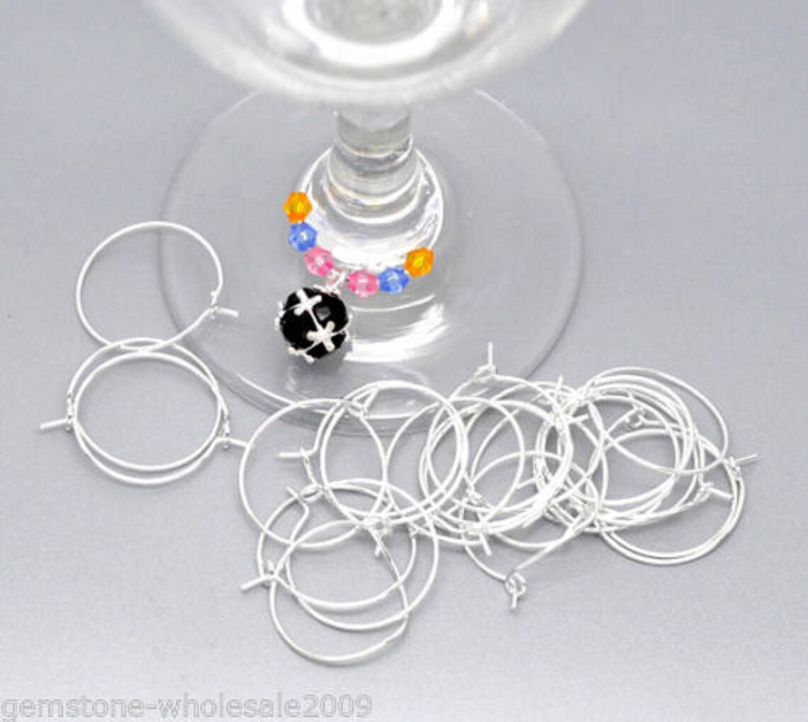 Lot Silver Plated Wine Glass Charm Rings / Earring Hoops Etsy
