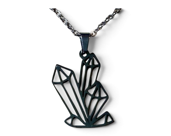 Crystals Point Stainless Steel Medallion Pendant 18" to 30" Chain or Waxed Cord Necklace