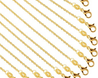 Gold Plated Alloy Necklace Chains Cable Chain Bulk for Jewelry Making, 1.2 mm, (18, 20 or 24 Inches)