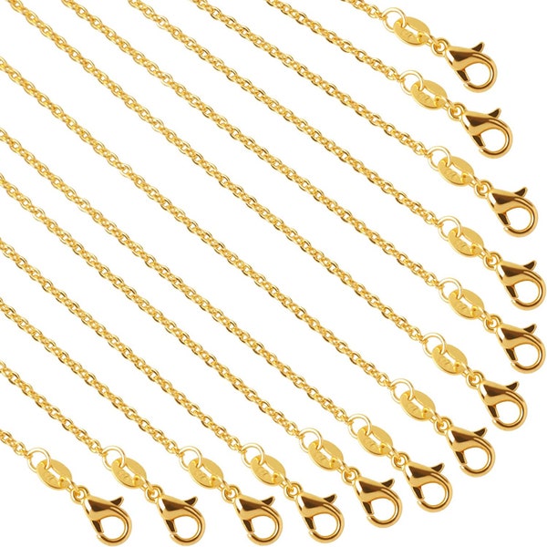 Gold Plated Alloy Necklace Chains Cable Chain Bulk for Jewelry Making, 1.2 mm, (18, 20 or 24 Inches)