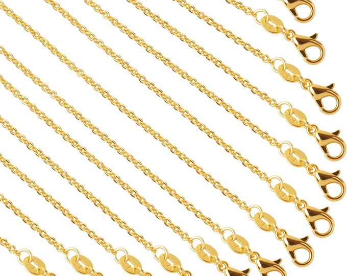Gold Plated Alloy Necklace Chains Cable Chain Bulk for Jewelry Making, 1.2 mm, (18, 20 or 24 Inches)