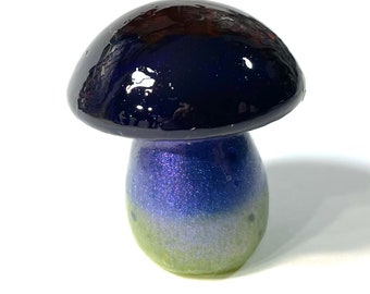 Boho Hippie Mushroom Decor Totem Statue, Purple, Yellow, Brown, @2 Inch, Resin Handmade & Painted