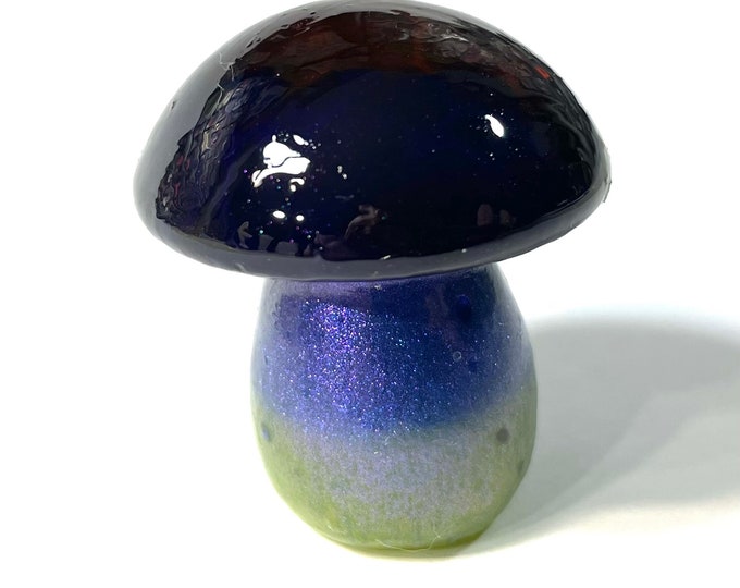 Boho Hippie Mushroom Decor Totem Statue, Purple, Yellow, Brown, @2 Inch, Resin Handmade & Painted