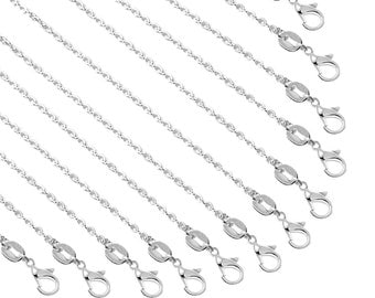 Silver Plated Necklace Chains Cable Chain Bulk for Jewelry Making, 1.2 mm, 20 Inches