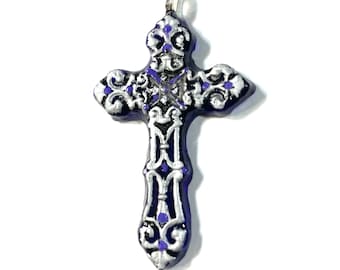 3D Resin Handpoured, Purple and Silver Cross Pendant @2.2 Inch Long, Pendant, Necklace