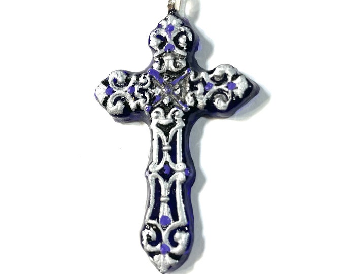 3D Resin Handpoured, Purple and Silver Cross Pendant @2.2 Inch Long, Pendant, Necklace