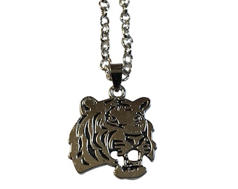 Silver Tiger Head Two Sided Reversible Medallion Pendant 18" to 30" Chain or Waxed Cord Necklace