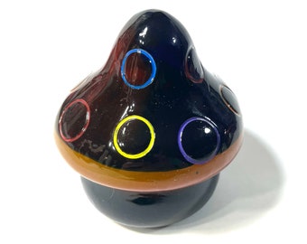 IMPERFECT Boho Hippie Mushroom Decor Totem Statue, Rainbow Multi Color 3 Inch, Resin Handmade & Painted