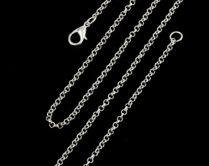 Lot Wholesale Silver Plated 20.8" Rolo Chain Necklace Size: 2.5mm. with Lobster Claw