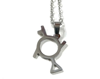 Genderfluid Third Gender Demigirl Symbol Gay LGBTQ Pride SS Medallion Pendant 18"-30" Chain or Waxed Cord Necklace or Earring