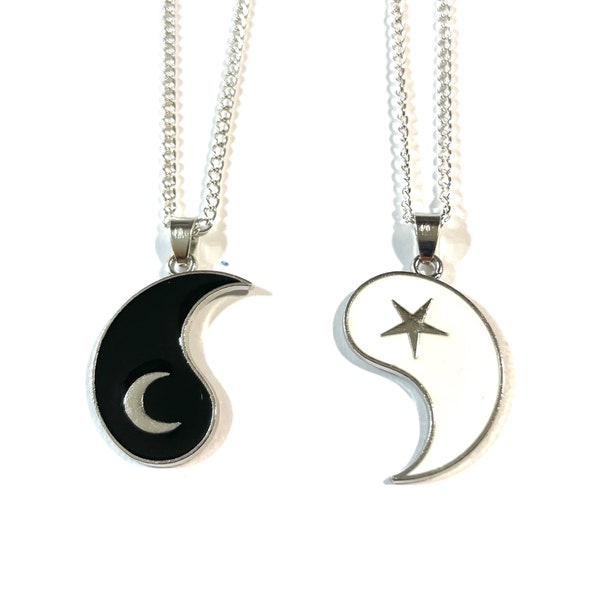 Best Friend, Friendship, BFF, Yin and/or Yang Moon Star Necklaces, Chains Gift Boxed with Organza bag
