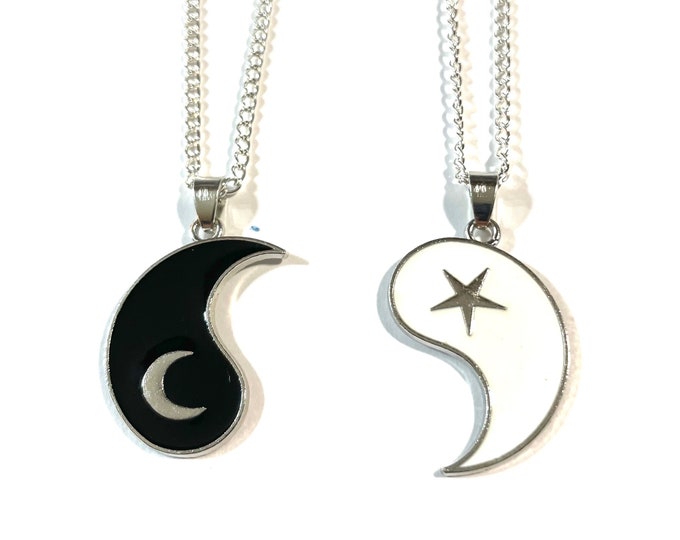 Best Friend, Friendship, BFF, Yin and/or Yang Moon Star Necklaces, Chains Gift Boxed with Organza bag