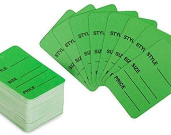 Lot of 100  Price Tags with Fasteners, Merchandise Marking Tags, One-Part, 1-1/4 x 1-7/8 - Inches (Green)