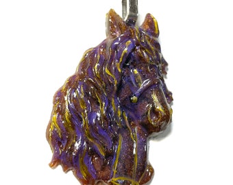 Horse Head Lavender Rainbow Multi Coor Sparkle Glitter, Halter Equestrian Horse Lover Pendant or Ornament @2.5 Inch Long, Necklace