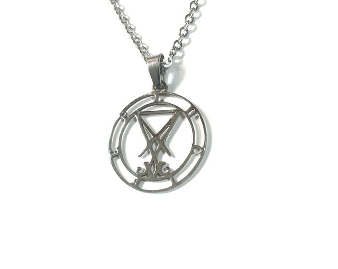 Lucifer's Seal of Satan Demon Sigil SS Medallion Pendant 18" to 30" Chain or Waxed Cord Necklace
