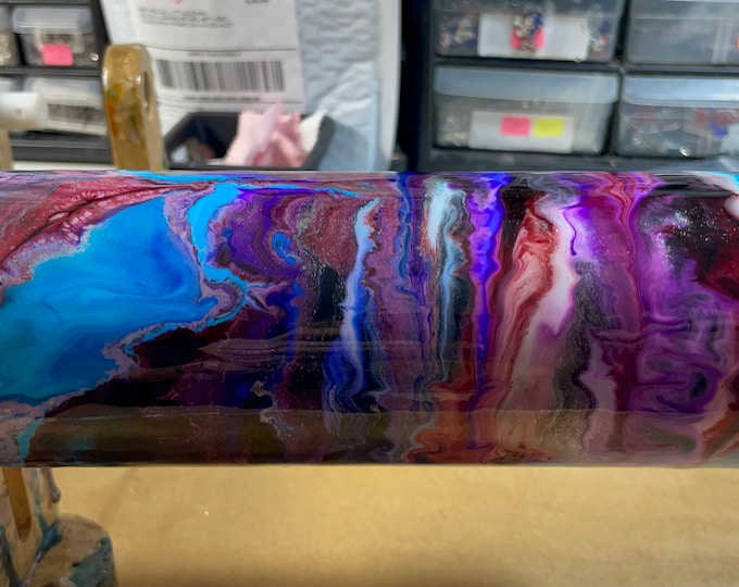20 Oz Skinny Stainless Tumbler w Lid & Straw, Alcohol Ink Swirl, Colorful Lavender, Pink, Purple, White