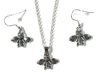 Save The Bees, Honey Bee Pendant Silver Plated Necklace Pendant Medallion and/or Earrings Gift Boxed FREE SHIP USA
