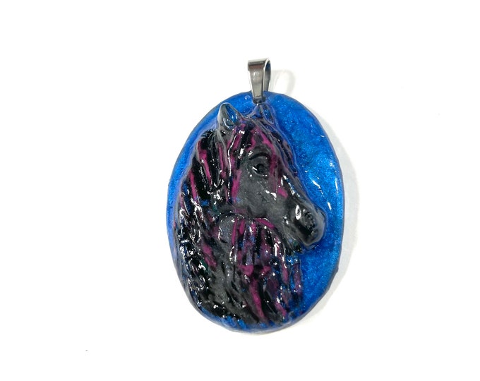 Resin 3D, Red, Grey, Pink, Equestrian Horse Lover Pendant @1.75 Inch Long, Pendant, Necklace